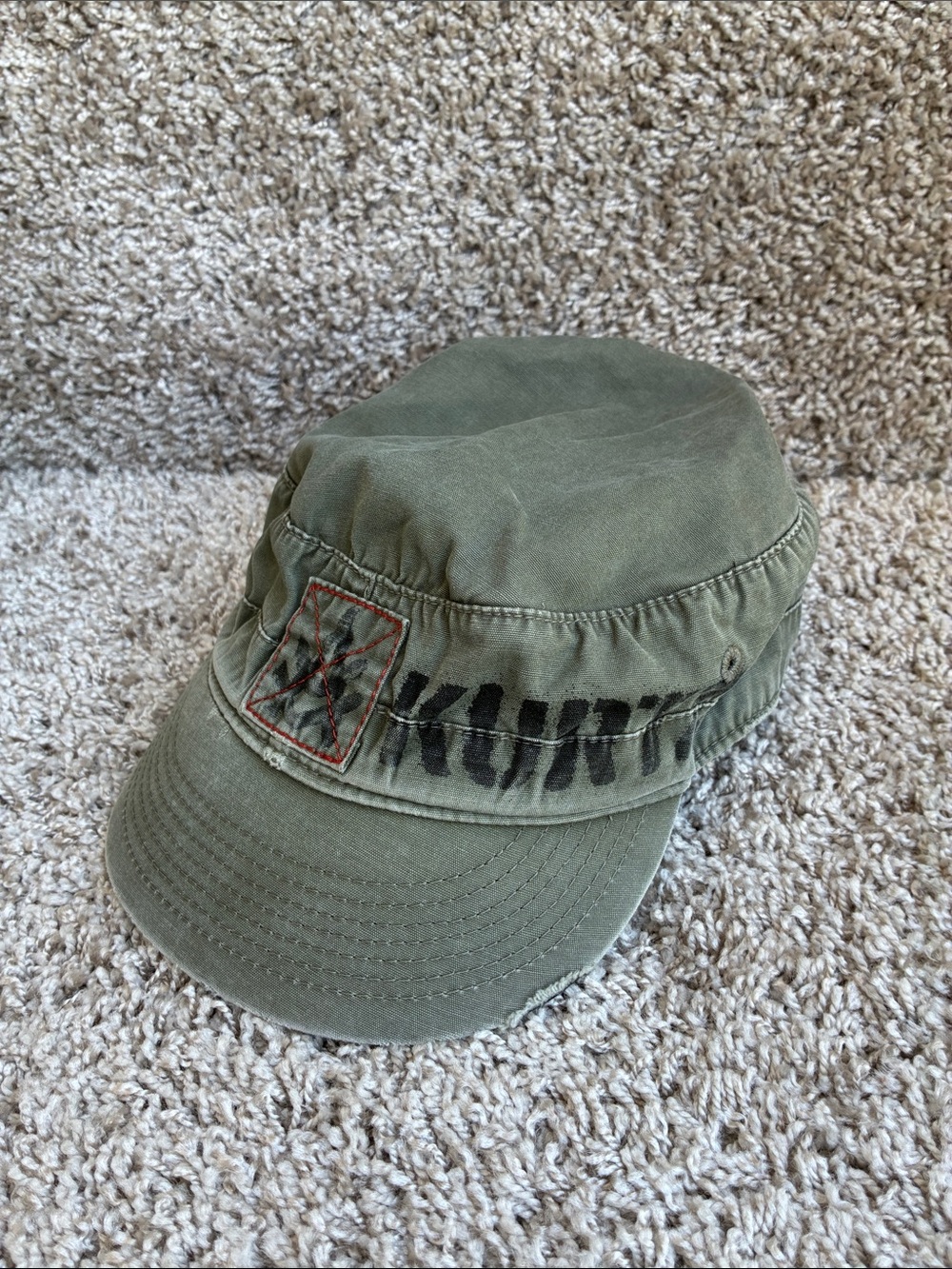 A. Kurtz Olive  Military-Style Distressed Cap size S